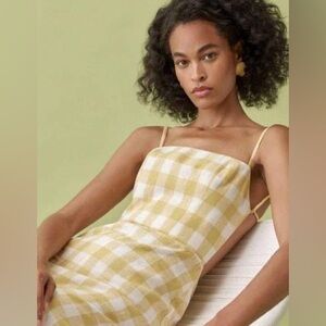 Reformation Nia Linen Midi Dress, Dandelion Check